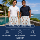 Friends in matching Men's Buttercream Boardwalk Custom Face Beach Shorts — a group gift photo