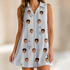 Model wearing Women's Buttercream Boardwalk Custom Face V-Neck Dress printed with kids' faces
