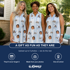 Friends in matching Women's Buttercream Boardwalk Custom Face V-Neck Dress — a group gift photo