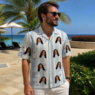 Real-life photo of someone wearing Men's Buttercream Boardwalk Custom Face Hawaiian Shirt — custom faces printed all-over