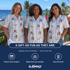 Friends in matching Women's Buttercream Boardwalk Custom Face Hawaiian Shirt — a group gift photo