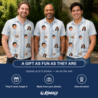Friends in matching Men's Buttercream Boardwalk Custom Face Polo Shirt — a group gift photo