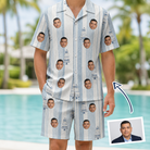 Man wearing Men's Buttercream Boardwalk Custom Face Shirt & Shorts Set — custom faces printed all-over