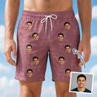 Man wearing Men's Marrytime Mimosas Custom Face Beach Shorts — custom faces printed all-over