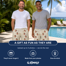 Friends in matching Men's Tolling Tides Custom Face Beach Shorts — a group gift photo