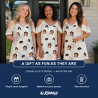 Friends in matching Women's Tolling Tides Custom Face Off-Shoulder Dress — a group gift photo