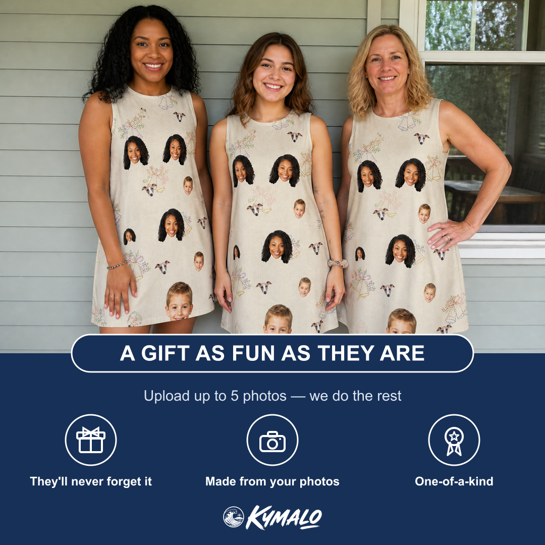 Friends in matching Women's Tolling Tides Custom Face Tank Dress — a group gift photo