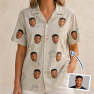 Woman wearing Women's Tolling Tides Custom Face Hawaiian Shirt — custom faces printed all-over