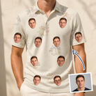 Man wearing Men's Tolling Tides Custom Face Polo Shirt — custom faces printed all-over