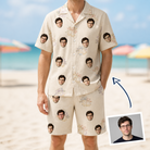 Man wearing Men's Tolling Tides Custom Face Shirt & Shorts Set — custom faces printed all-over