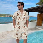 Real-life photo of someone wearing Men's Tolling Tides Custom Face Shirt & Shorts Set — custom faces printed all-over