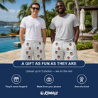 Friends in matching Men's Mermaid Meringue Custom Face Beach Shorts — a group gift photo