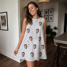 Real-life photo of someone wearing Women's Mermaid Meringue Custom Face Tank Dress — custom faces printed all-over