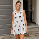 Real-life photo of someone wearing Women's Mermaid Meringue Custom Face V-Neck Dress — custom faces printed all-over