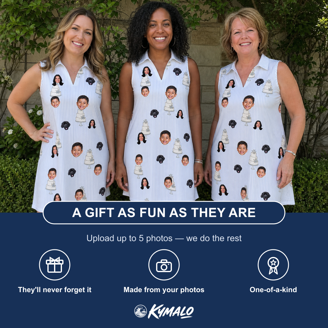 Friends in matching Women's Mermaid Meringue Custom Face V-Neck Dress — a group gift photo