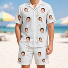 Model wearing Men's Mermaid Meringue Custom Face Shirt & Shorts Set printed with kids' faces