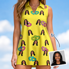 Woman wearing Women's Entwined Escapade Custom Face V-Neck Dress — custom faces printed all-over