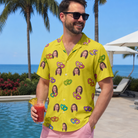 Real-life photo of someone wearing Men's Entwined Escapade Custom Face Hawaiian Shirt — custom faces printed all-over