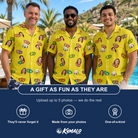 Friends in matching Men's Entwined Escapade Custom Face Hawaiian Shirt — a group gift photo