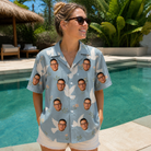 Real-life photo of someone wearing Women's Ivory Coo Custom Face Hawaiian Shirt — custom faces printed all-over
