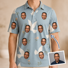 Man wearing Men's Ivory Coo Custom Face Polo Shirt — custom faces printed all-over