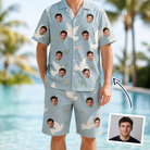 Man wearing Men's Ivory Coo Custom Face Shirt & Shorts Set — custom faces printed all-over