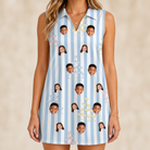 Model wearing Women's Fizz Towers Custom Face V-Neck Dress printed with kids' faces