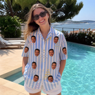 Real-life photo of someone wearing Women's Fizz Towers Custom Face Hawaiian Shirt — custom faces printed all-over