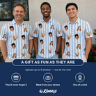 Friends in matching Men's Fizz Towers Custom Face Polo Shirt — a group gift photo
