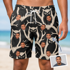 Man wearing Men's Midnight Moonhoot Custom Face Beach Shorts — custom faces printed all-over