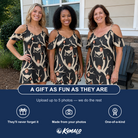 Friends in matching Women's Midnight Moonhoot Custom Face Off-Shoulder Dress — a group gift photo
