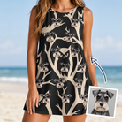 Woman wearing Women's Midnight Moonhoot Custom Dog Face Tank Dress — custom faces printed all-over