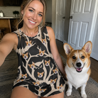 Selfie with the pet whose face is printed all over this Women's Midnight Moonhoot Custom Dog Face Tank Dress