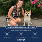 Friends in matching Women's Midnight Moonhoot Custom Dog Face V-Neck Dress — a group gift photo