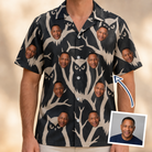 Man wearing Men's Midnight Moonhoot Custom Face Hawaiian Shirt — custom faces printed all-over