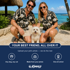 Friends in matching Women's Midnight Moonhoot Custom Dog Face Hawaiian Shirt — a group gift photo