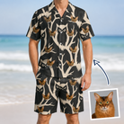 Man wearing Men's Midnight Moonhoot Custom Cat Face Shirt & Shorts Set — custom faces printed all-over