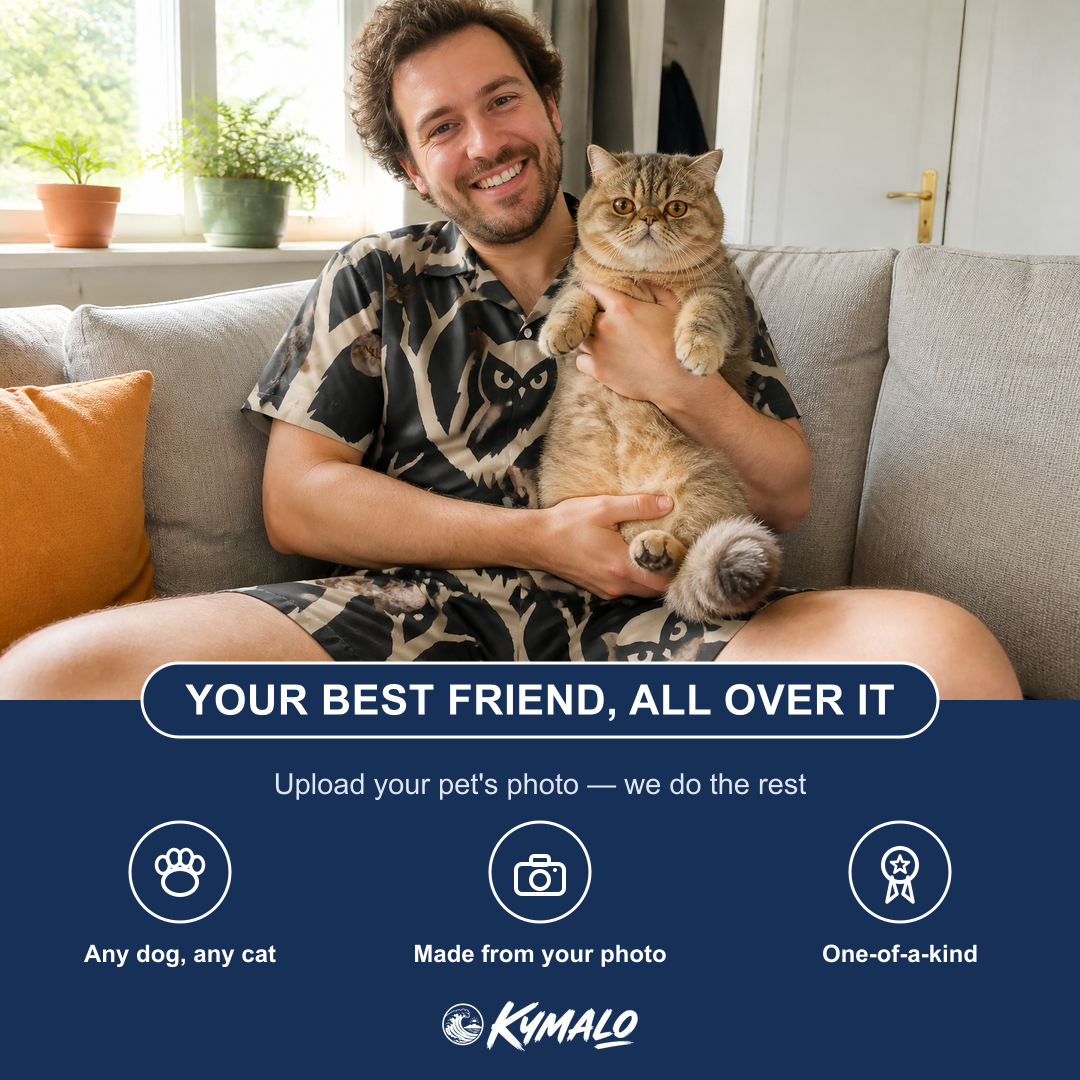 Friends in matching Men's Midnight Moonhoot Custom Cat Face Shirt & Shorts Set — a group gift photo