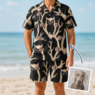 Man wearing Men's Midnight Moonhoot Custom Dog Face Shirt & Shorts Set — custom faces printed all-over