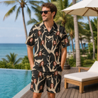 Real-life photo of someone wearing Men's Midnight Moonhoot Custom Face Shirt & Shorts Set — custom faces printed all-over