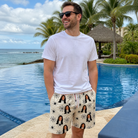 Real-life photo of someone wearing Men's Tangle Terror Custom Face Beach Shorts — custom faces printed all-over