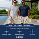 Friends in matching Men's Tangle Terror Custom Face Beach Shorts — a group gift photo