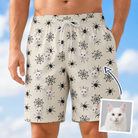 Man wearing Men's Tangle Terror Custom Cat Face Beach Shorts — custom faces printed all-over