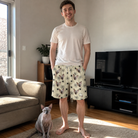 Full-length photo with the pet printed all over this Men's Tangle Terror Custom Cat Face Beach Shorts