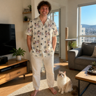 Full-length photo with the pet printed all over this Men's Tangle Terror Custom Cat Face Hawaiian Shirt