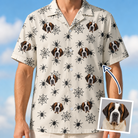 Man wearing Men's Tangle Terror Custom Dog Face Hawaiian Shirt — custom faces printed all-over