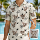 Man wearing Men's Tangle Terror Custom Cat Face Polo Shirt — custom faces printed all-over