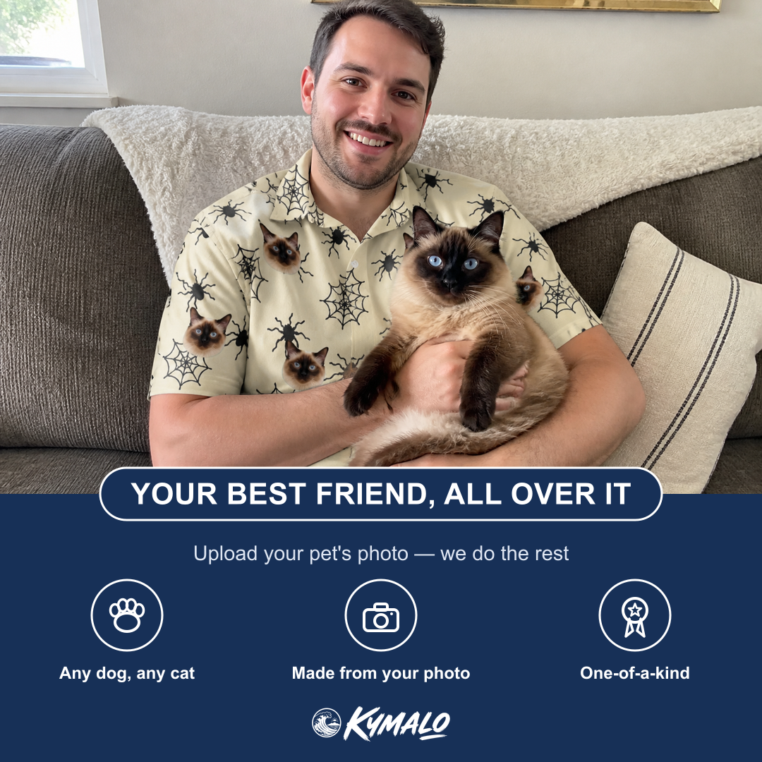 Friends in matching Men's Tangle Terror Custom Cat Face Polo Shirt — a group gift photo