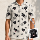 Man wearing Men's Tangle Terror Custom Dog Face Polo Shirt — custom faces printed all-over