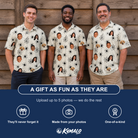 Friends in matching Men's Tangle Terror Custom Face Polo Shirt — a group gift photo